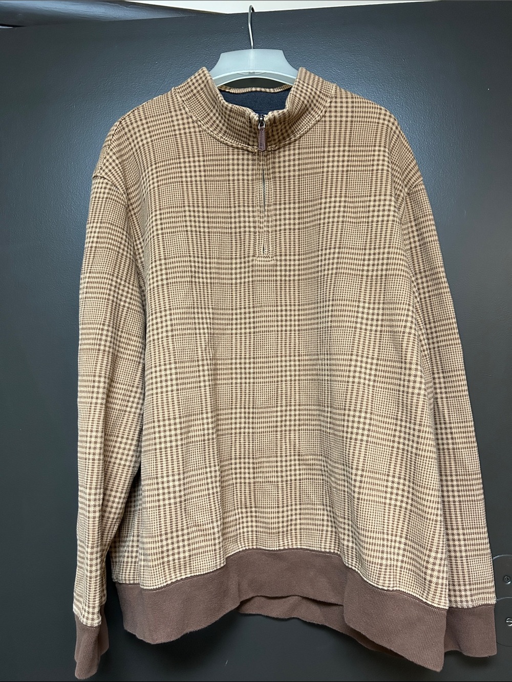 Men’s Lands End Brown Plaid Quarter Zip